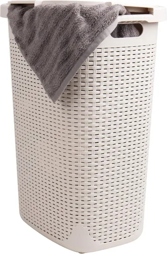 Vista 8 de Mind Reader Cesta de lavandería delgada con tapa, cesta de ropa de 60 L, diseño de mimbre premium, plástico, azul bebé
