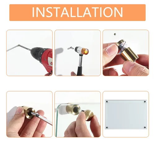Vista 5 de Bonsicoky 4 juegos de tornillos de separación de acero inoxidable dorados, letreros de montaje en pared, accesorios para colgar marcos de fotos