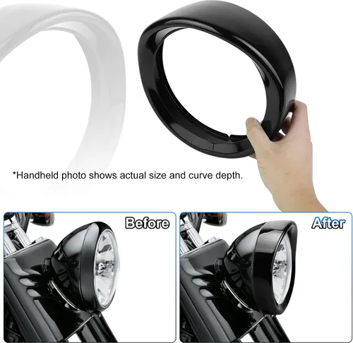 Vista 4 de Anillo de ajuste para faros delanteros de motocicleta de 7 pulgadas, estilo visera negra, fácil de instalar, compatible con Harley Touring Softail