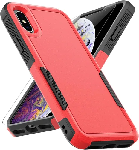 Vista 12 de Funda para iPhone X/iPhone Xs: funda protectora de doble capa resistente para teléfono celular, a prueba de golpes, resistente, con protector