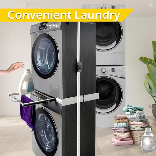 Vista 7 de Kit de apilamiento MaxWorks para lavadora y secadora, kit de apilamiento universal para lavadora y secadora con estantes extraíbles