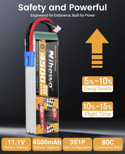 Vista 2 de 3S Lipo Batería EC5 11.1V 4500mAh 80C para RC Avión Coche Barco 2 Unids