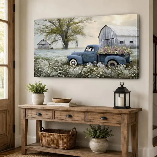 Vista 41 de Arte de pared con estampado de granero blanco de granja, granero y vaca, arte de pared con imágenes de granero blanco, cuadros rústicos de campo