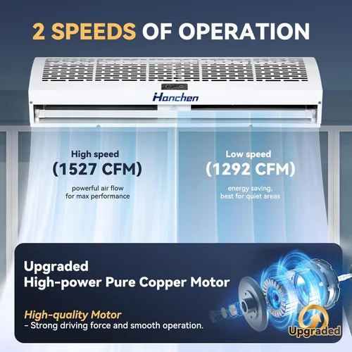 Vista 5 de Hanchen Cortina de aire de 36 pulgadas 【Nueva versión 2026】 Interruptor magnético de puerta 2 velocidades 1527/1292 CFM sin refrigeración y sin