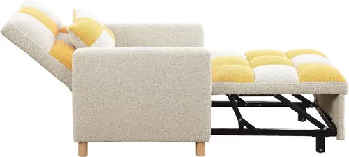 Vista 5 de Silla Cama Convertible, Sillón Sofá 3 en 1 Cama Futón Desplegable para Espacios Pequeños, Tela Teddy Suave, Marco de Metal Resistente, Amarillo