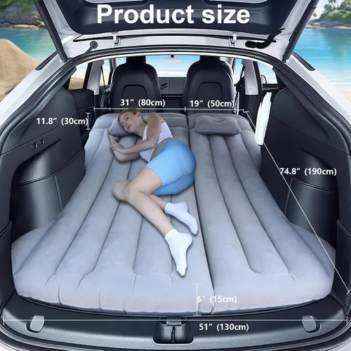 Vista 4 de Colchón de aire para automóvil, cama inflable compatible con Tesla Modelo Y, grueso, cómodo, duradero, colchón plegable para maletero/asiento