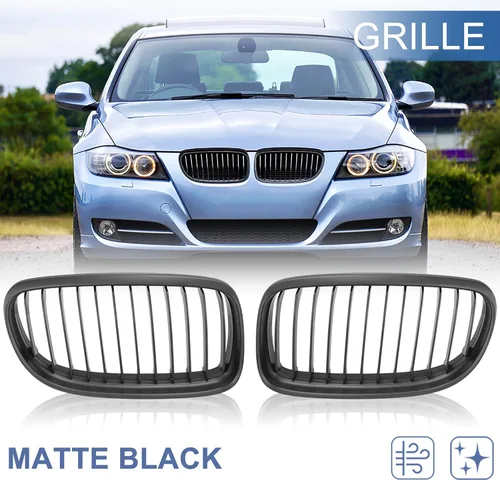 Vista 2 de X AUTOHAUX Par de coche parrilla delantera negro mate ABS plástico capó riñón rejilla para BMW E90 E91 4-puerta 2009-2011
