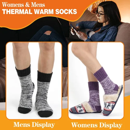 Vista 7 de 3 pares de calcetines térmicos cálidos para mujeres y hombres, calcetines de esquí de invierno con aislamiento para botas gruesas para clima frío