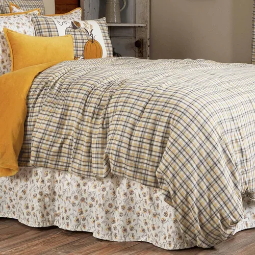 Vista 2 de Morning Meadow - Falda de cama individual floral, 16 pulgadas de caída, esquinas divididas, flores impresas mostaza y amarillo sobre una tela blanca