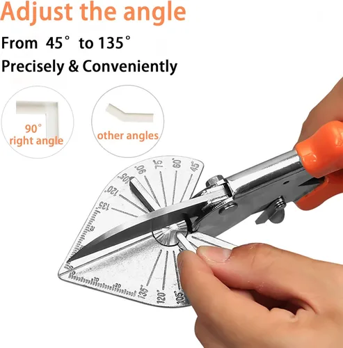 Vista 3 de Cortador de inglete multiángulo con 45 a 135 grados, tijeras de corte angular ajustables para cubierta de cable de PVC, moldeo de zócalo, borde