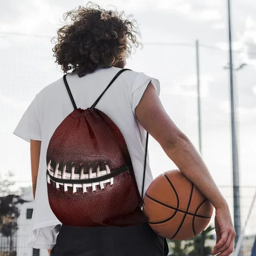 Vista 4 de Mochila con cordón para hombres y mujeres, bolsa de cordón para niños y niñas, con compartimento con cremallera, Fútbol, Classic