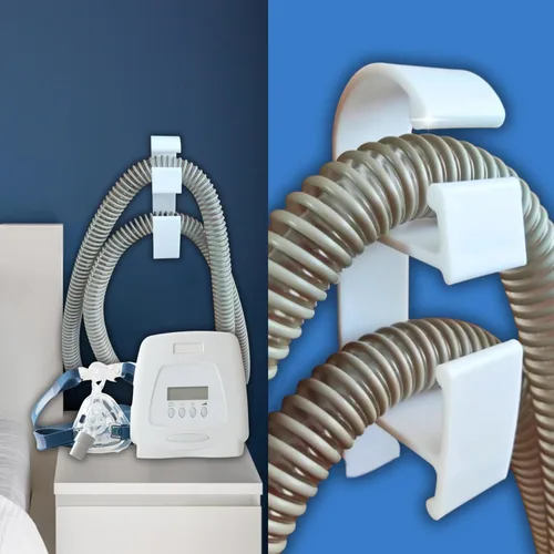 Vista 6 de Soporte para manguera CPAP para evitar fugas y enredos en el tubo, ajustable, extraíble y resistente, organizador de cama, soporte para máscara