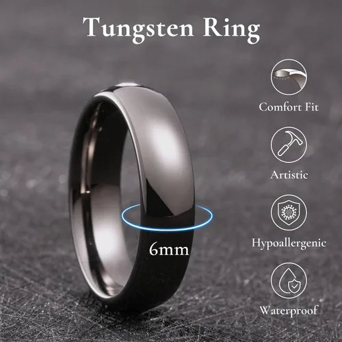 Vista 33 de King Will Alianza de boda de carburo de tungsteno para hombres y mujeres, anillos de promesa para parejas abovedados de alto pulido