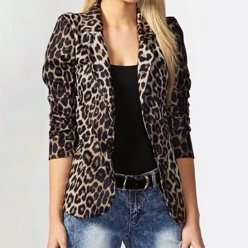 Vista 2 de UODSVP Chaquetas para mujer de moda primavera otoño traje de tendencia con estampado de leopardo delgado