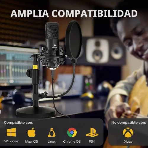 Vista 5 de Kit de micrófono USB MAONO 192KHZ/24BIT AU-A04T para PC, micrófono condensador cardioide para podcast, transmisión, Plug & Play para computadora