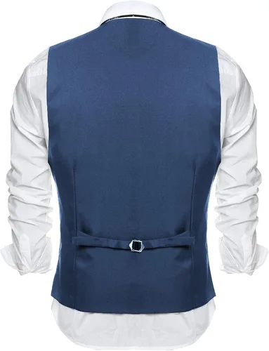 Vista 4 de COOFANDY Chaleco de traje de negocios casual para hombre, ajustado, a la cintura, formal