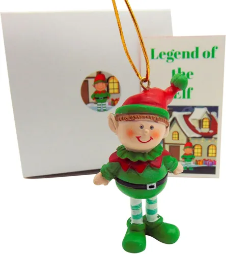 Vista 4 de Adorno de leyenda del elfo de poliresina para árbol de Navidad con tarjeta de historia en caja de regalo