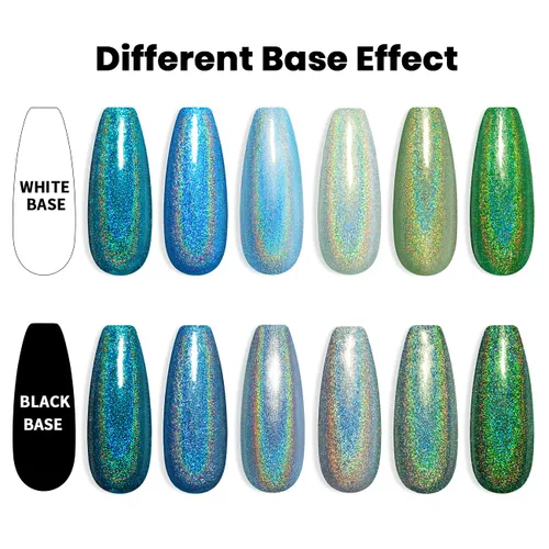 Vista 2 de RARJSM Juego de esmaltes de gel holográfico, color verde turquesa, kit de esmalte de uñas de gel con purpurina, colección de verano, 6
