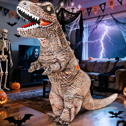 Vista 2 de KOOY Dinosaur Costume Adult Kids Inflatable Raptor Blow Up T-rex Dino Full Body Funny Halloween Costume for Men Women Teens Adulto