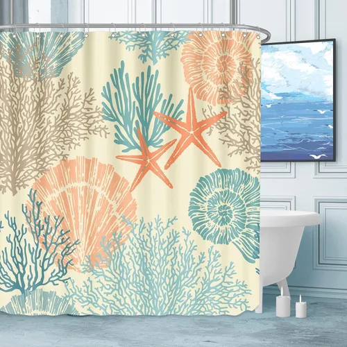 Vista 19 de Tritard Cortina de ducha pequeña de 36 x 72 pulgadas, tamaño medio, cortinas de ducha de tela impermeable náutica costera para baño, cortina de baño