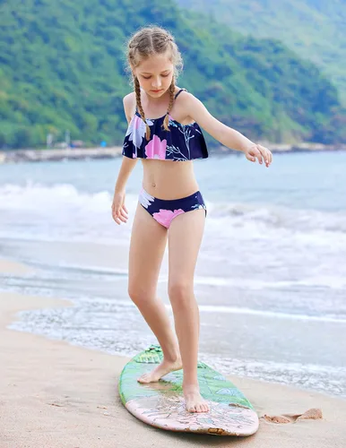 Vista 8 de Arshiner Traje de baño de dos piezas para niñas, conjunto de bikini con volantes, tankini con volantes