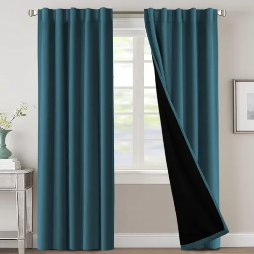 Vista 92 de H.VERSAILTEX Cortinas 100% opacas para dormitorio con forro negro, cortinas de oscurecimiento de habitación completa, con aislamiento térmico
