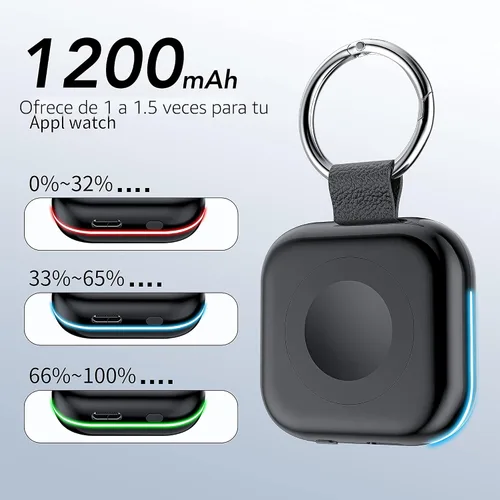 Vista 2 de HUOTO - Cargador portátil para Apple Watch, cargador magnético inalámbrico para iWatch de 1200 mAh, batería externa para viajes, llavero