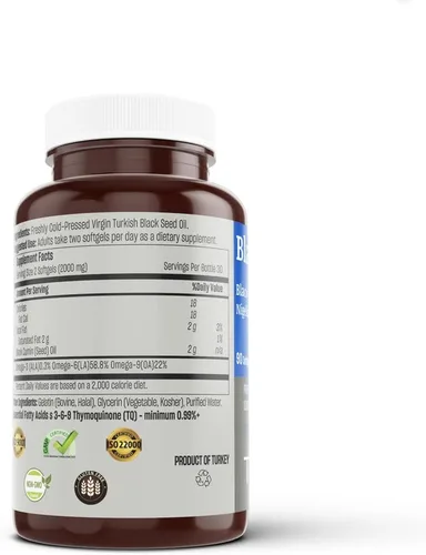 Vista 2 de TALYA Softgel de aceite de semilla negra con alta timoquinona, apoyo inmunológico, salud digestiva, función cerebral, movilidad articular, prensado