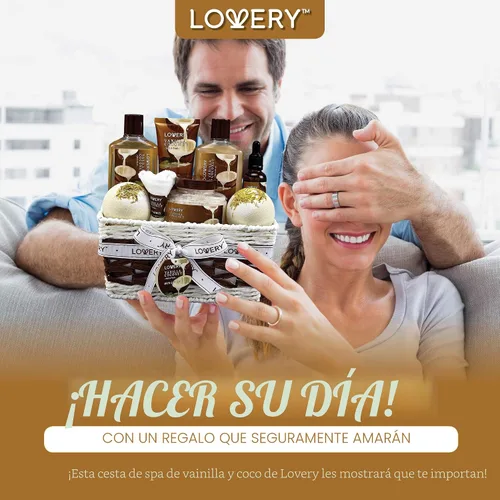 Vista 6 de Canasta de regalo de baño y cuerpo para mujeres y hombres, juego de 9 piezas de vainilla y coco, para spa en casa, incluye lociones fragantes