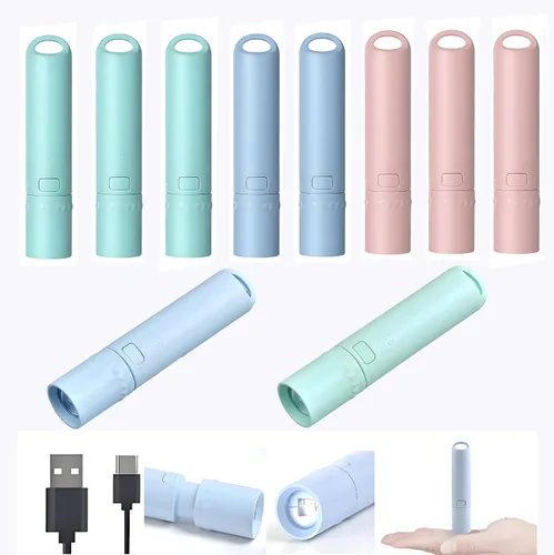 Vista 8 de Paquete de 5 mini linternas LED pequeñas, luces de flash recargables USB C, linternas ultraligeras con zoom para el hogar, emergencia, camping