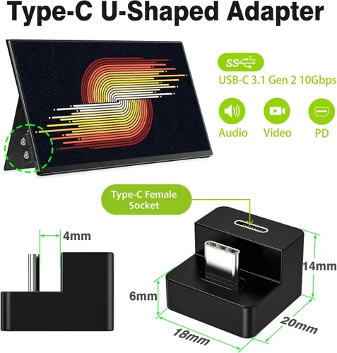 Vista 6 de AGVEE Adaptador Angular de 180 Grados USB-C a USB-C y Convertidor Mini HDMI a HDMI en Forma de U con Lado Largo Hacia Adentro, HDMI 2.0 4k@60HZ