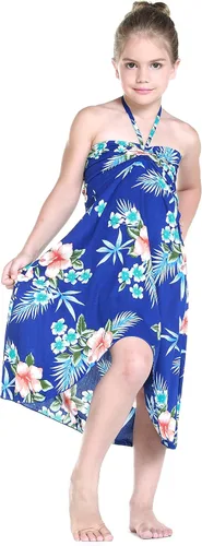 Vista 5 de Vestido halter hawaiano para niña en rojo hibisco