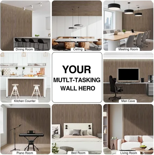 Vista 3 de Paneles de madera para pared, panel de listones de madera insonorizado y acústico para decoración interior, paneles absorbentes de sonido