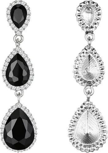 Vista 119 de EleQueen Pendientes de cristal austriaco en tono dorado para mujer, forma de pera de 2.5 pulgadas, color esmeralda