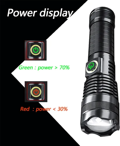 Vista 4 de Linterna de mano recargable LED linterna táctica con 5 modos impermeable para camping, senderismo, ciclismo al aire libre, defensa personal