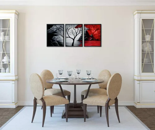 Vista 4 de Wieco Art Arte de pared enmarcado, arte de pared de árbol de nube, impresión HD de pinturas al óleo, paisaje, impresiones en lienzo para decoración