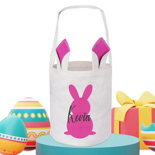 Vista 10 de Touber Cesta de Pascua, canastas de Pascua de algodón personalizadas para niñas y niños, rectangular, cestas de caza de huevos de Pascua con orejas