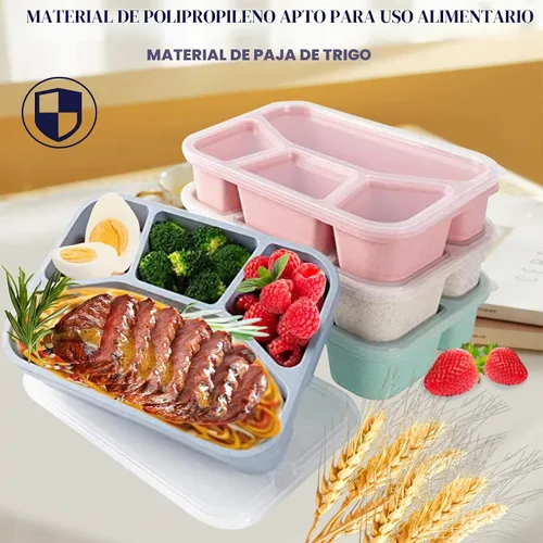 Vista 3 de Aellabus Paquete de 8 cajas Bento, recipientes para el almuerzo con paja de trigo, reutilizables, aptos para microondas y lavavajillas