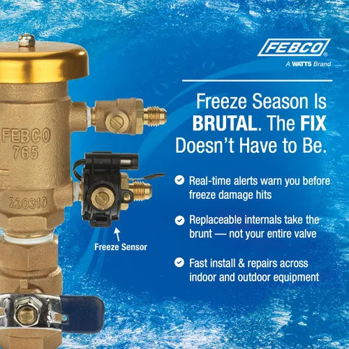 Vista 5 de Febco Serie 765 1" Válvula de Vacío y Presión de Bronce con Prevención de Retorno, Cierre de Cuarto de Vuelta, Conexiones de Unión, Sensor