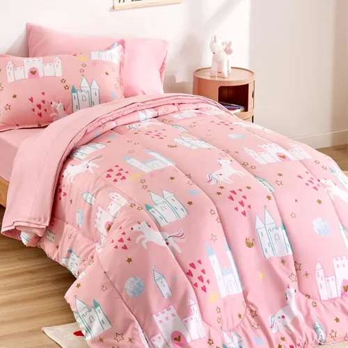 Vista 19 de SLEEP ZONE Juego de edredón de 2 piezas con estampado de 2 piezas para niñas, resistente a la decoloración, lavable a máquina, color rosa ballet