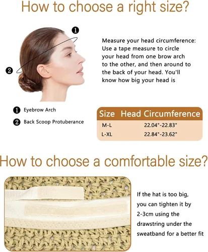 Vista 3 de Sombreros de sol para mujer, sombrero de pescador de paja de ala ancha de 2-Beige