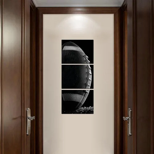 Vista 5 de Arte de pared de entrenamiento de rugby gimnasio, fútbol americano para decoración de pared de habitación de niños, pintura en lienzo negro de 12 x