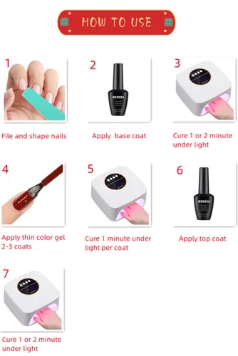 Vista 7 de MEMEDA Esmalte de uñas de gel, esmalte de uñas UV, esmalte de uñas rojo, con lámpara LED de 0.5 fl oz
