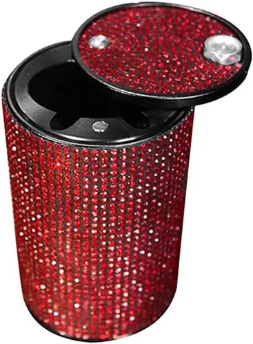 Vista 11 de Cenicero portátil con tapa, a prueba de olores, cenicero de automóvil de diamantes de cristal para mujeres, mini bote de basura ideal para Negro