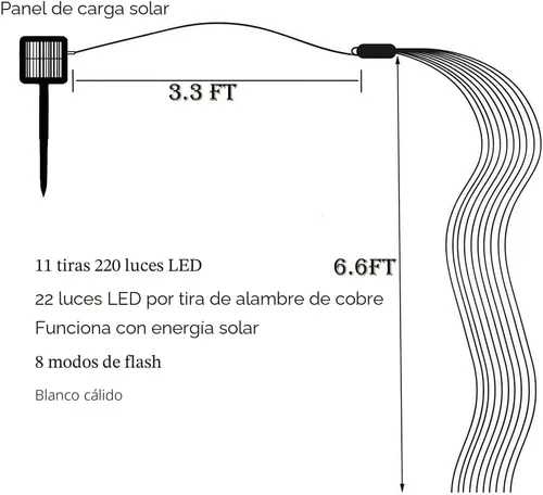 Vista 7 de SHUKAN 11 hebras de 220 luces LED solares de luciérnaga, 8 modos Guirnalda de luces impermeables de alambre de cobre de hadas, decoración de vid