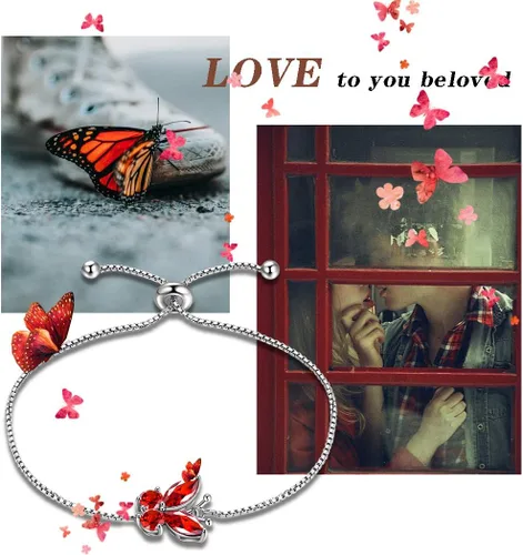 Vista 9 de Aurora Tears Pulsera de piedra natal de mariposa – Pulsera de plata de ley 925 para mujer, regalo de cumpleaños para mujer A. Enero