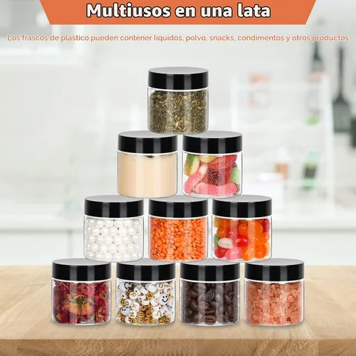 Vista 6 de Betrome 50 tarros redondos de plástico transparente de 2 onzas con tapas