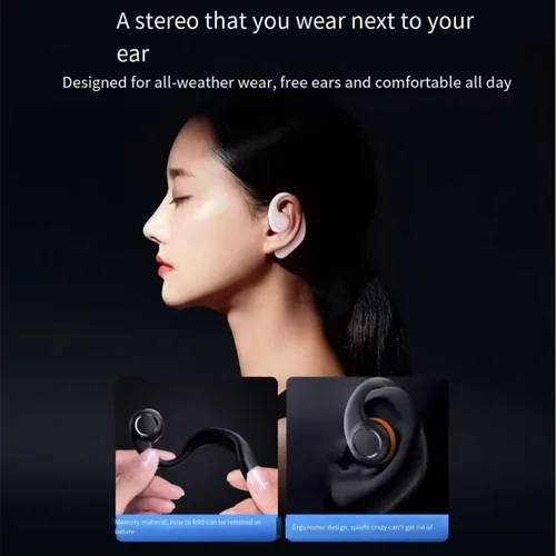 Vista 5 de Auriculares abiertos inalámbricos Bluetooth 5.3 conducción de aire en los oídos, IPX5 impermeables para deportes, micrófonos de llamada clara, Negro