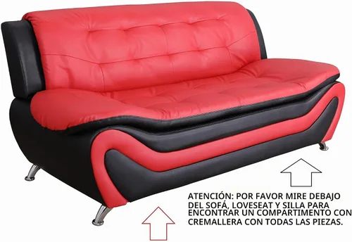 Vista 13 de Beverly Fine Furniture Juego de sofá moderno Aldo de 3 piezas, negro/blanco