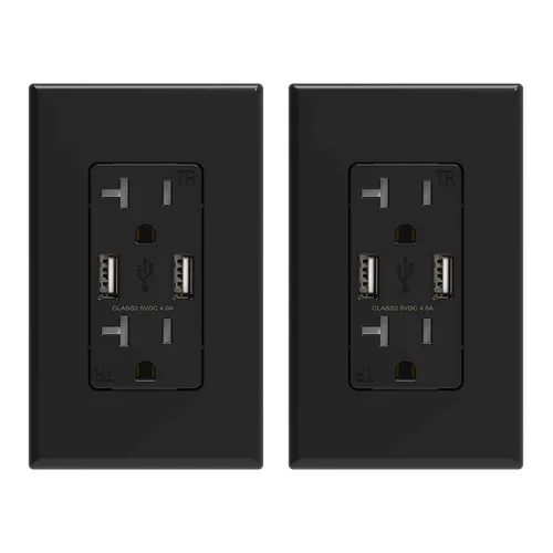 Vista 15 de ELEGRP Receptáculo de toma de pared USB con puertos USB duales de 4.0 A, receptáculo dúplex resistente a manipulaciones de 15 amperios, toma de Negro